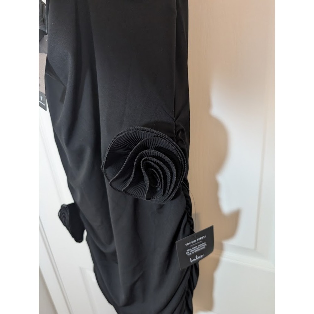 Lulus Black Strapless Dress Rosette Mini Dress Bodycon Party Cocktail‎ XL New - Picture 3 of 8